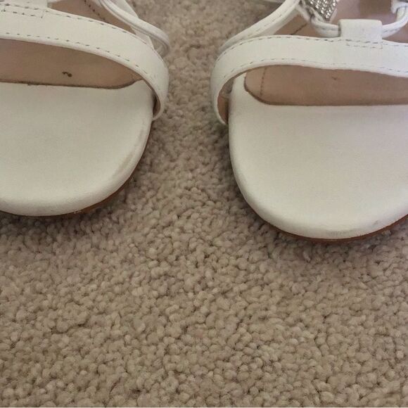 Schutz Kallie Nappa 8B White Leather Strappy 3'' Rhinestone Lace Up Heel's - Picture 9 of 10